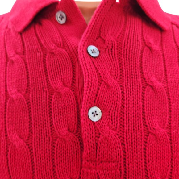 Ralph Lauren Polo Mens Cable Knit Sweater Red Cotton Button Up Long Sleeve Med. - Picture 8 of 12